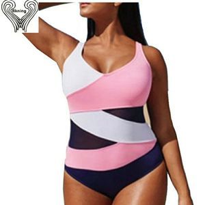 Pink white and black monikini swimsuit